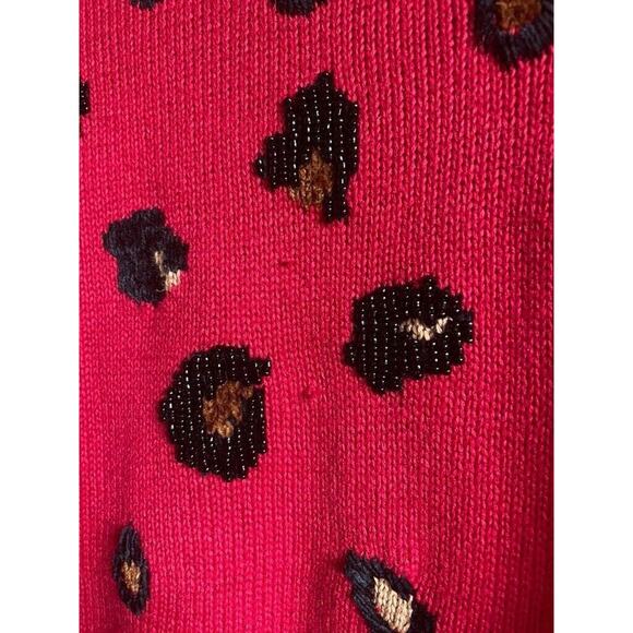 Berek 2 Knit Cardigan Sweater Beaded Animal Sz Large Embellished Red Black - Picture 4 of 7